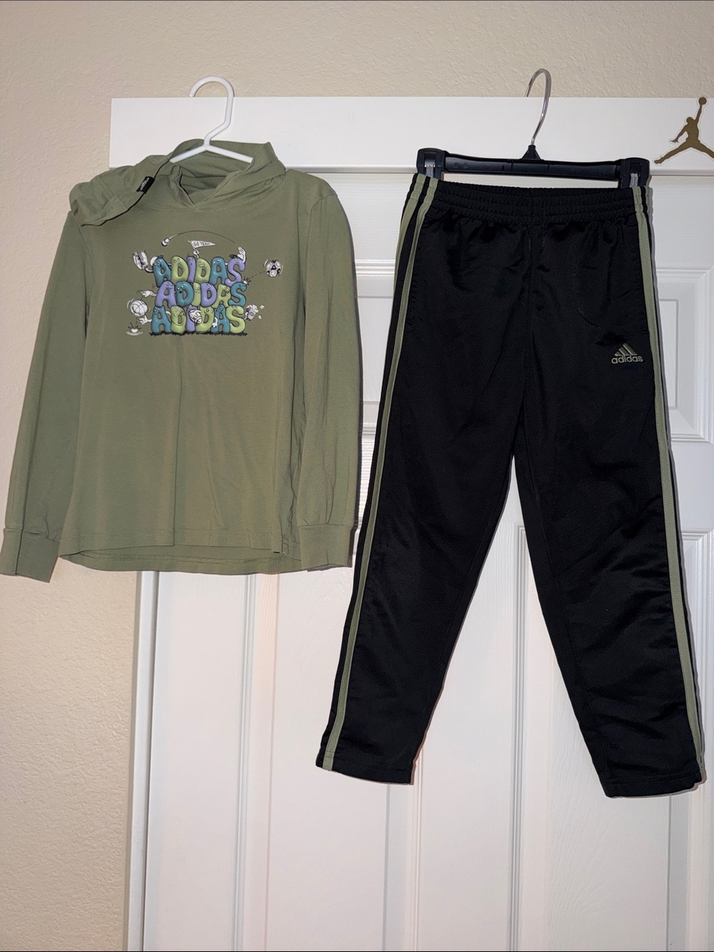 adidas Olive Green Hoodie with Black Joggers 3 stripes Set